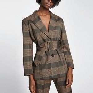 Zara Checked Blazer with Belt